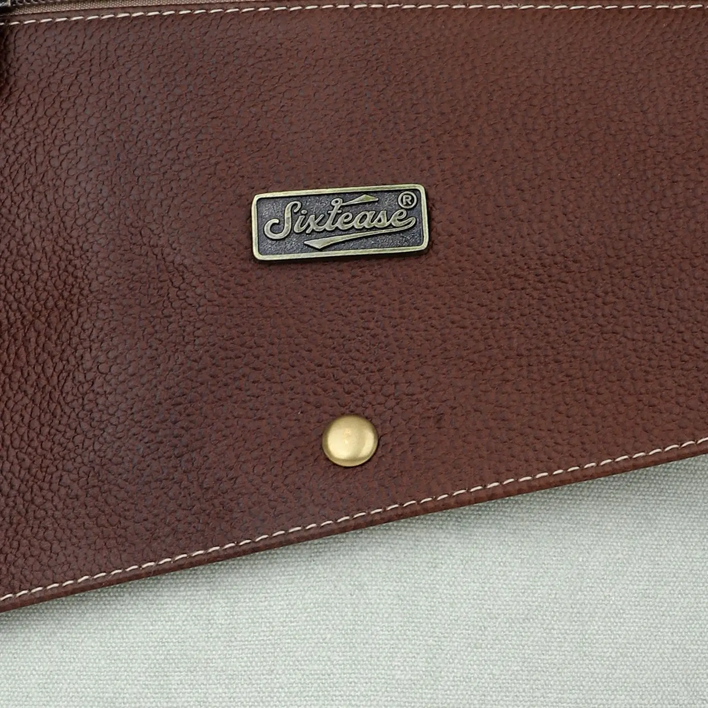 Canvas + Leather Colorblock Crossbody Bag - Grey