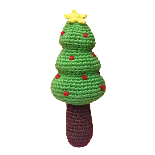 Knit Christmas Tree Stick Rattle