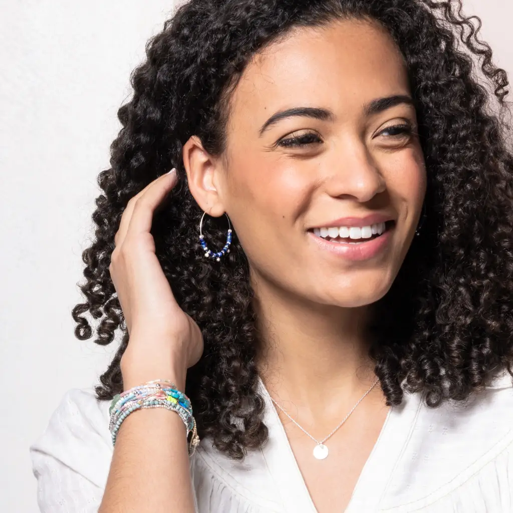 Stone Disc Hoop Earrings: Turquoise/Silver