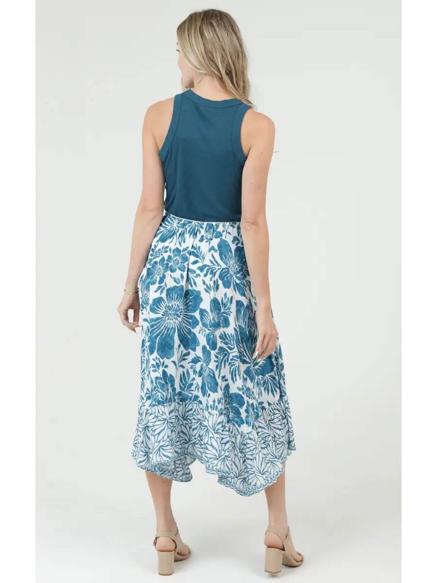 Tropical Floral Print Midi Skirt