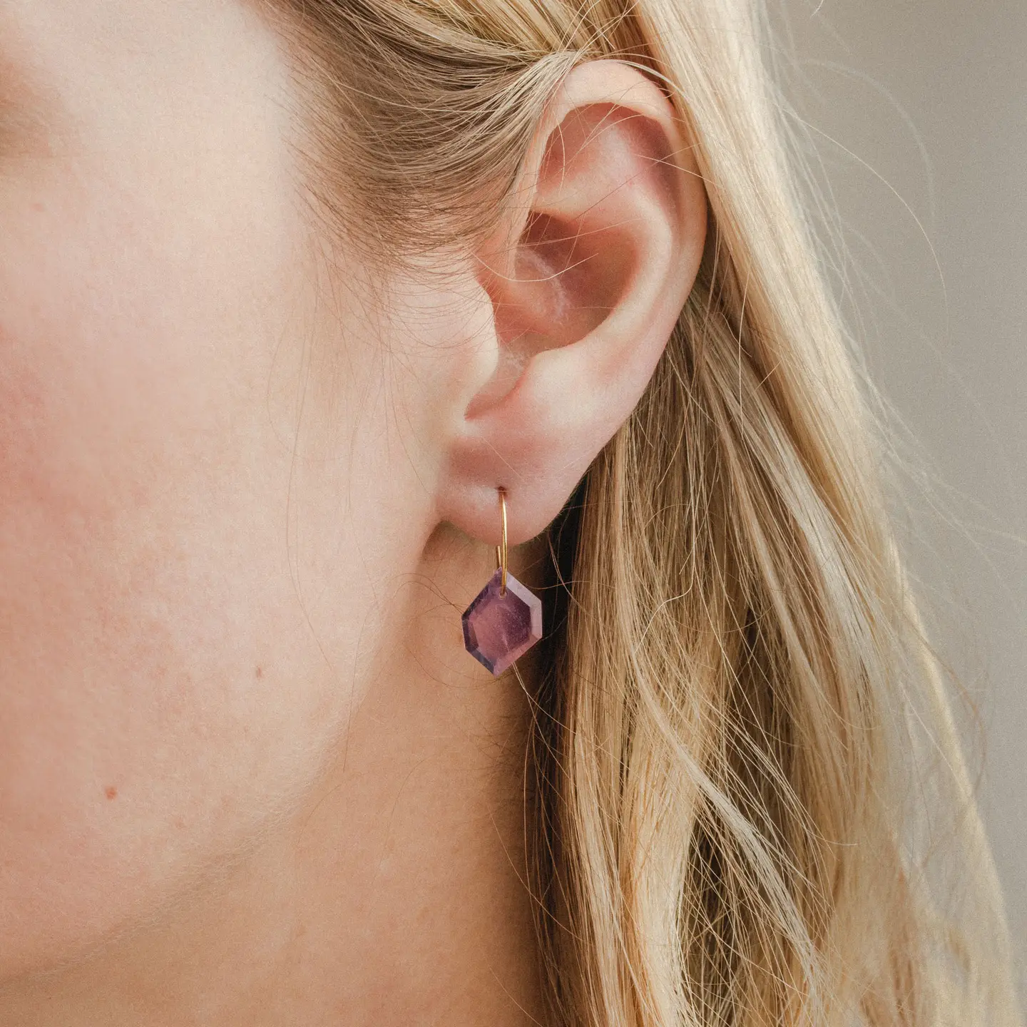 Geometry Mini Hoop Earrings- Gold Amethyst