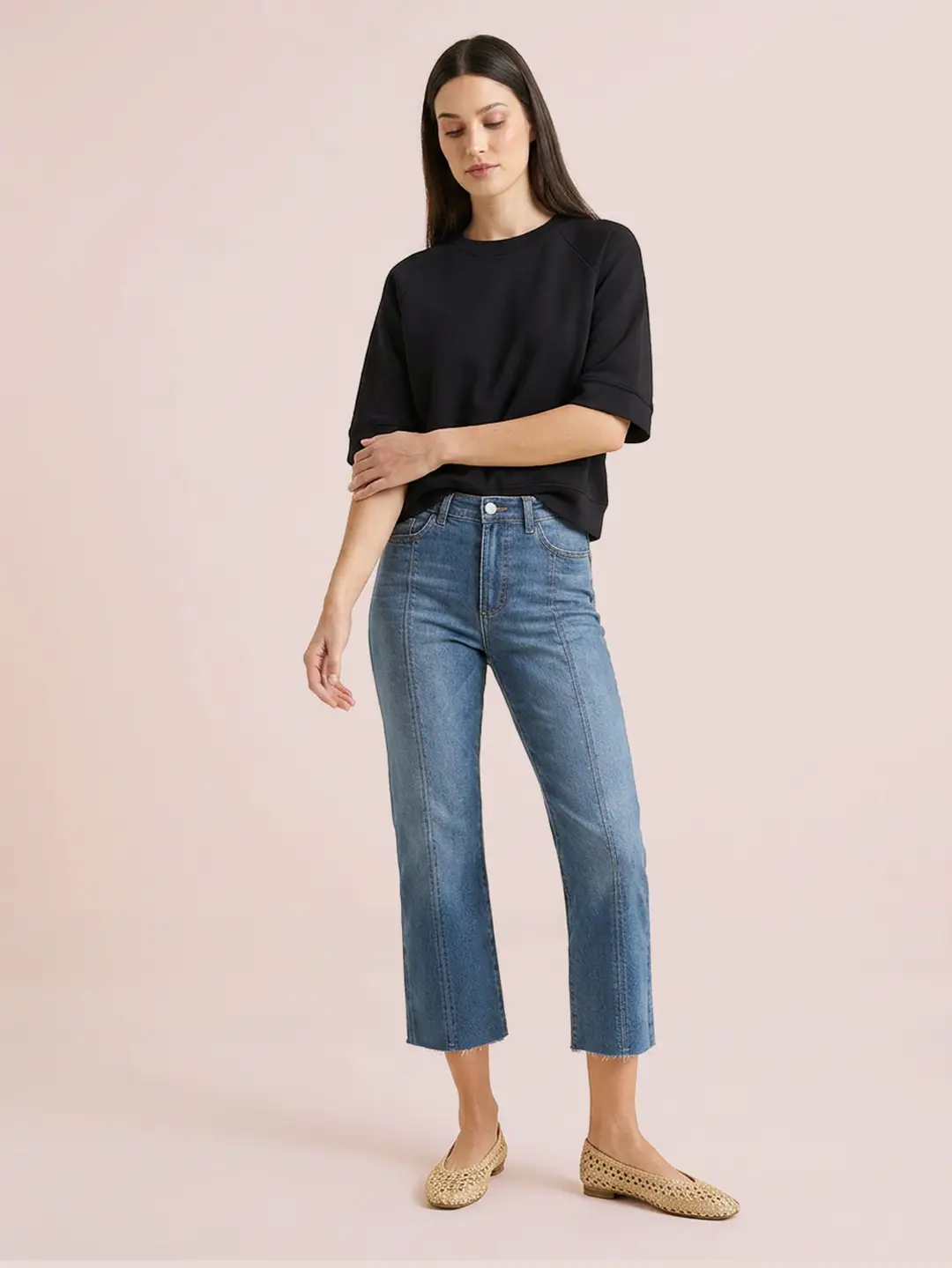 Front Seam Cropped Denim Jeans
