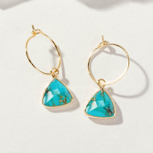 Mini Triangle Hoop Earrings - Turquoise