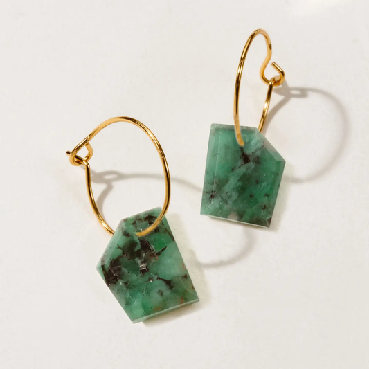 Geometry Mini Hoop Earrings Gold : Emerald