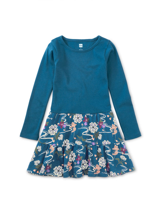 Girls Blue Floral Skirted Twirl Dress