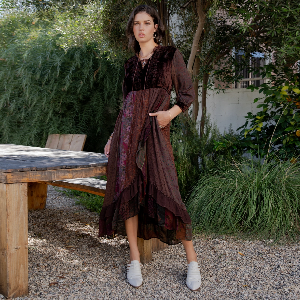 Boho Fusion Ruffle Wrap Dress