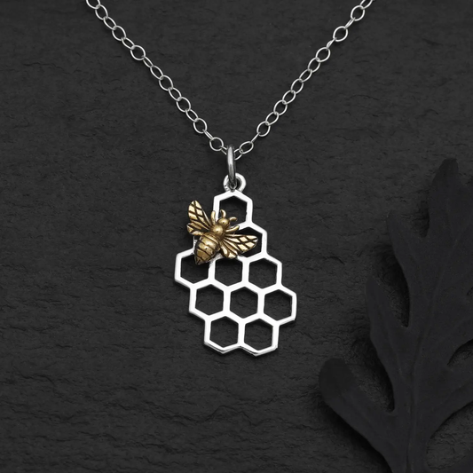 Honeycomb Bronze Bee Necklace