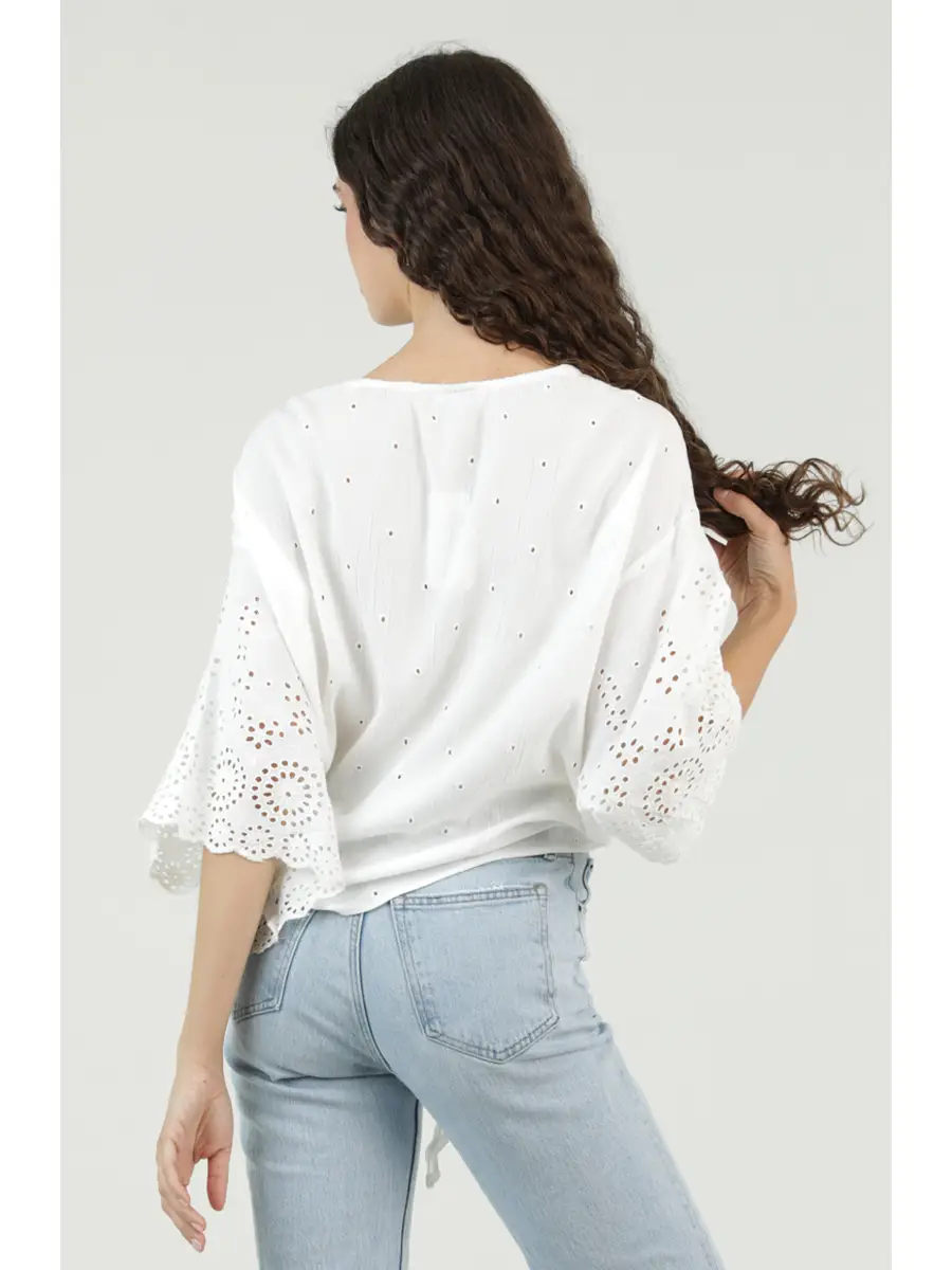 Crochet Tie V-Neck Top