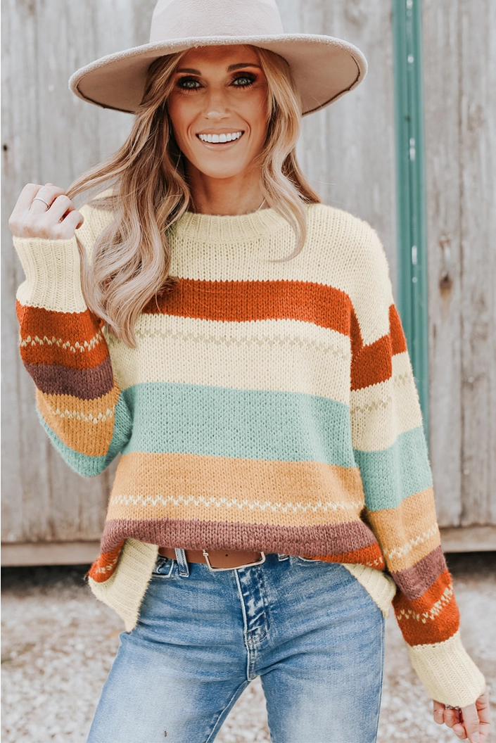 Drop Shoulder Colorblock Sweater