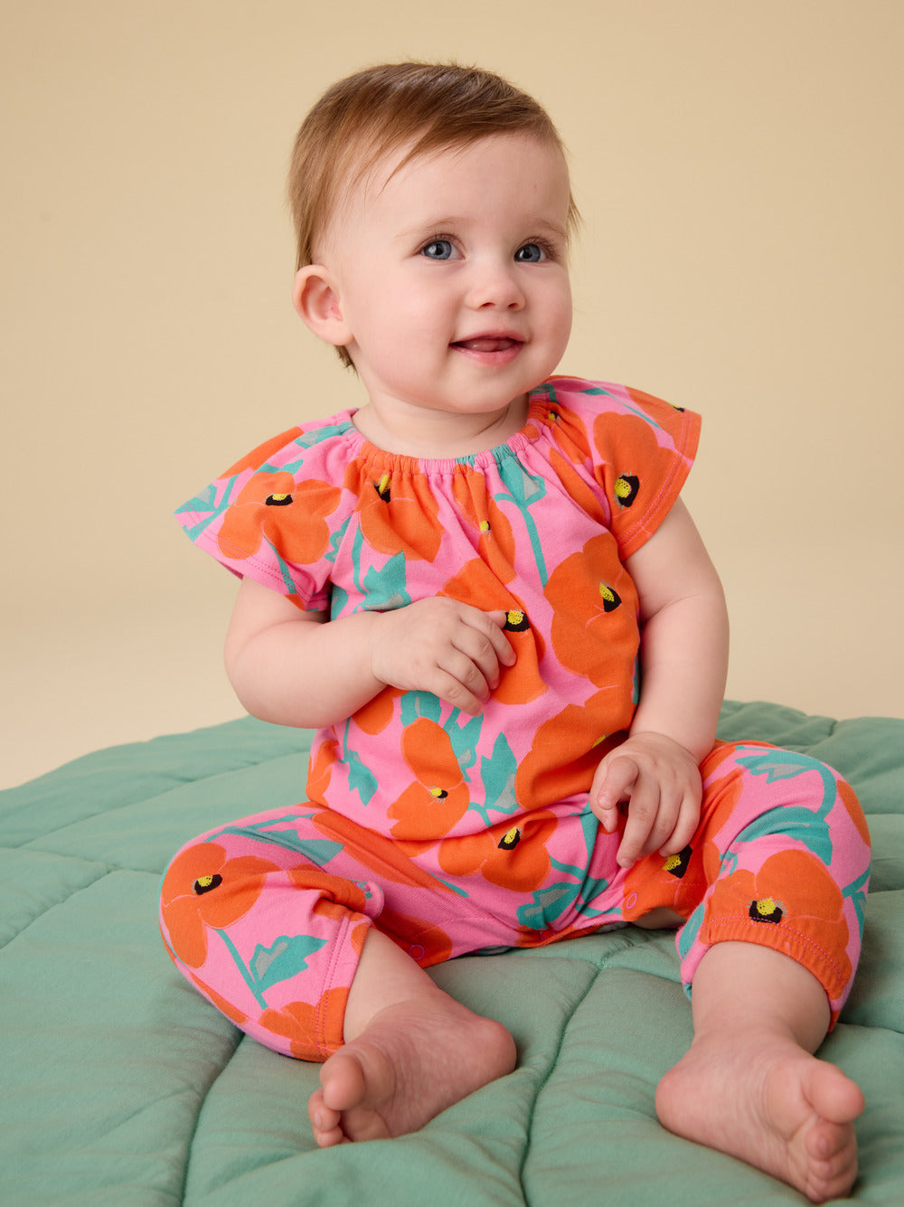 Baby Tulip Sleeve Poppies Romper