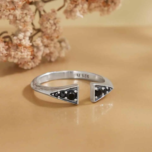 Sterling With Black Crystals Ring Adjustable