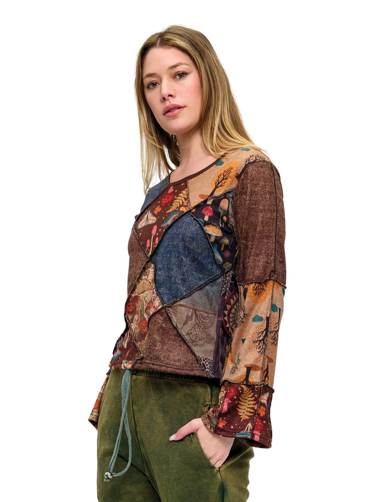 Hippie Patchwork Whimsical Bell Sleeve Top