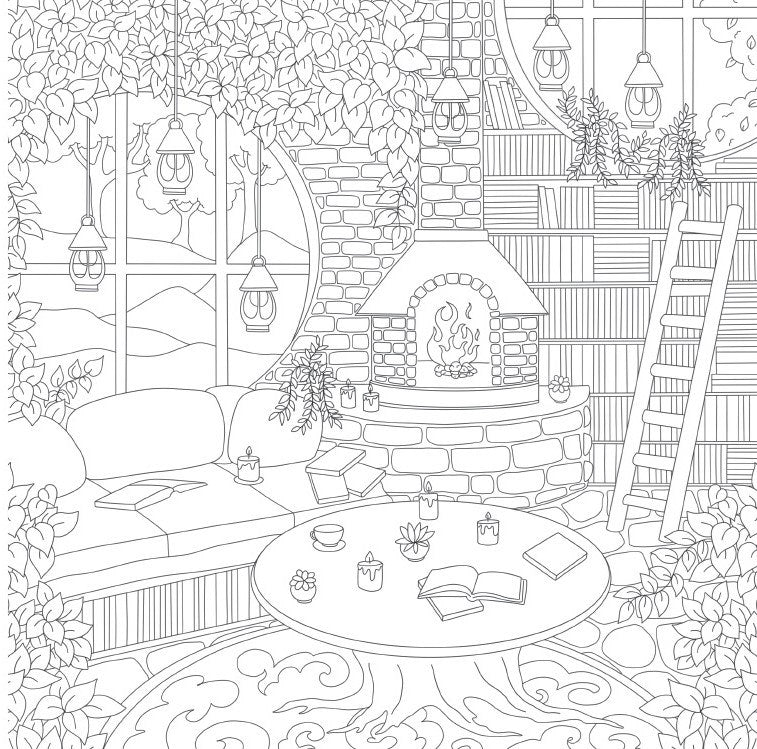 Cozy Bookshops Adult Coloring Book