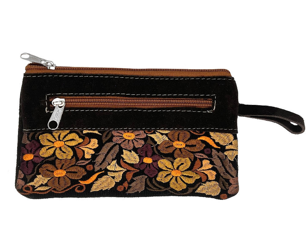 Embroidered Floral Suede Wristlet