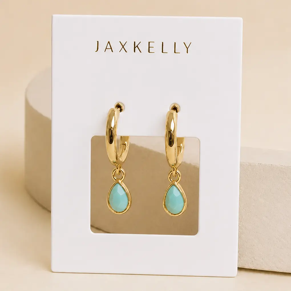 Amazonite Teardrop Charm Hoop Earrings