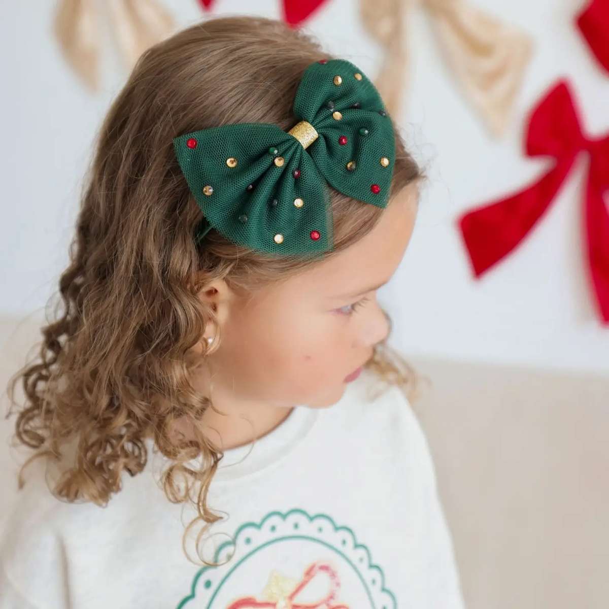 Girls Emerald Christmas Bow Headband