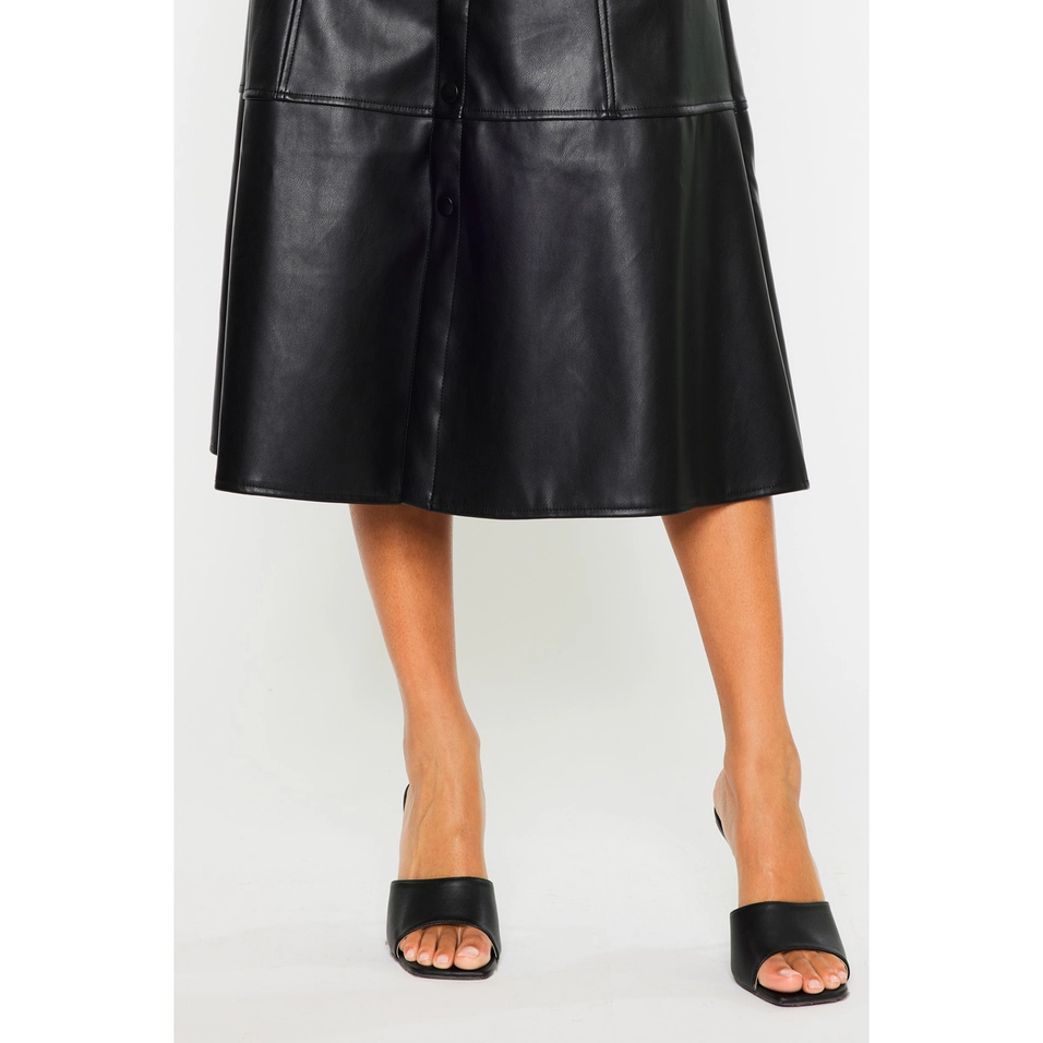 Faux Leather High Rise Midi Skirt