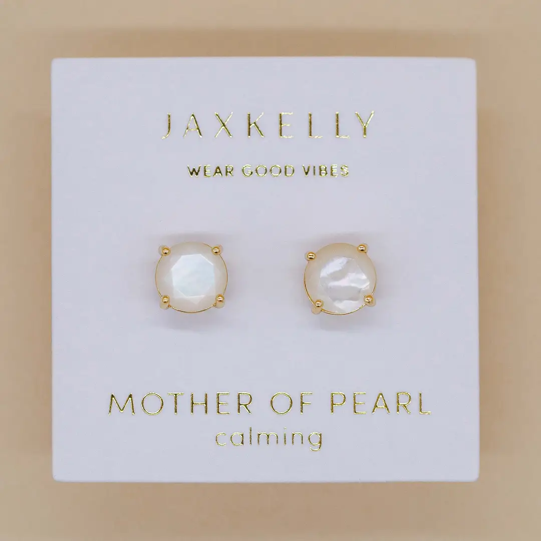 Round Mother of Pearl Gold Earrings