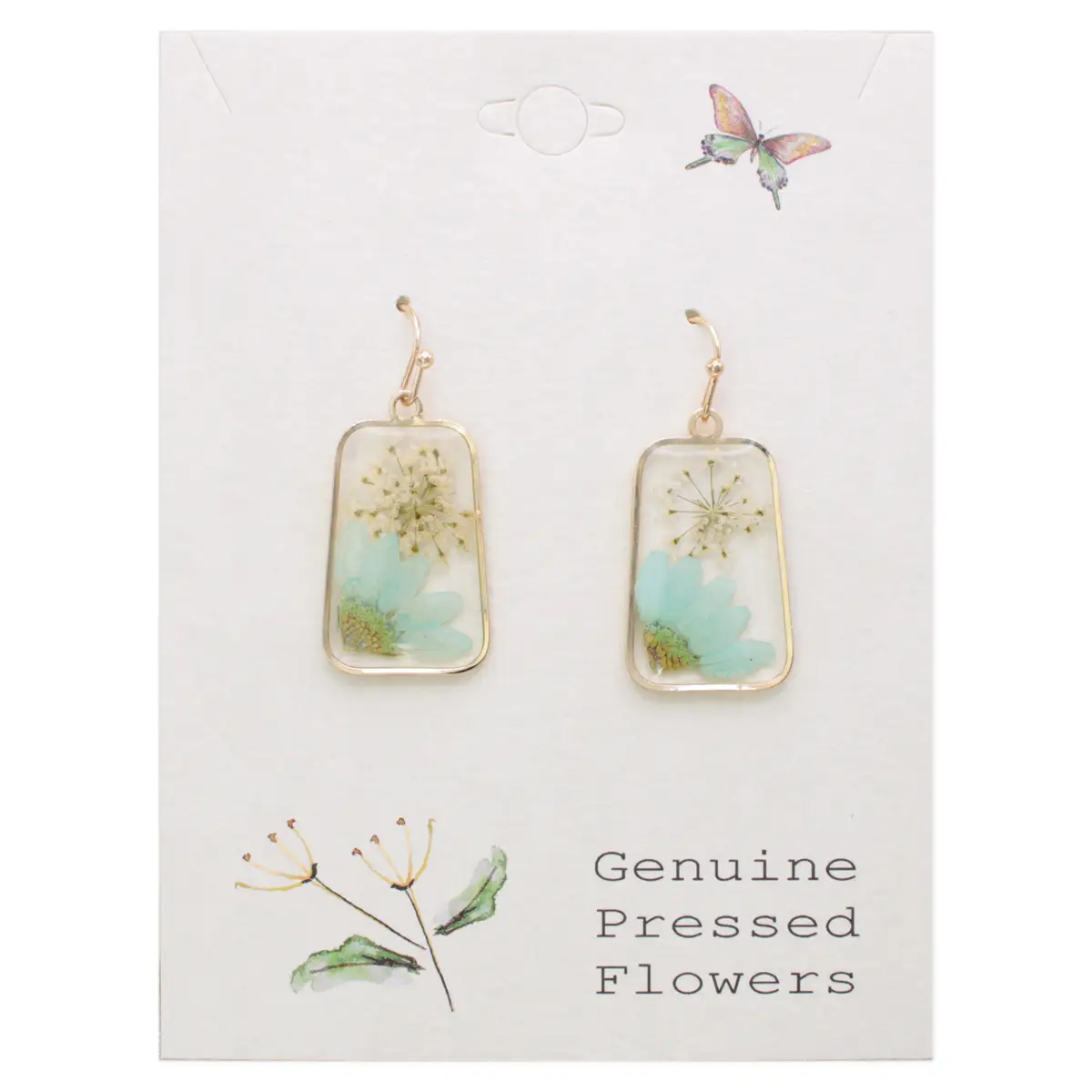 Vintage Mint Dried Flowers Earrings