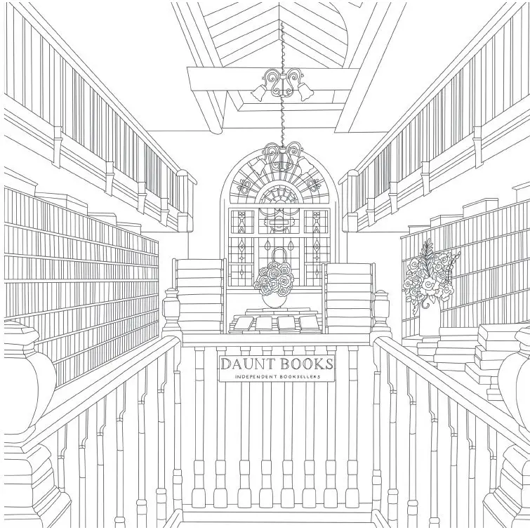 Cozy Bookshops Adult Coloring Book