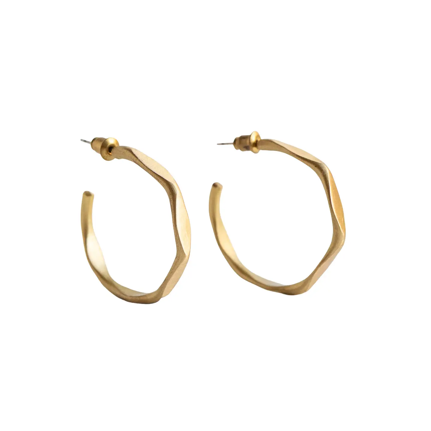Hexagonal Hoop Gold Earrings
