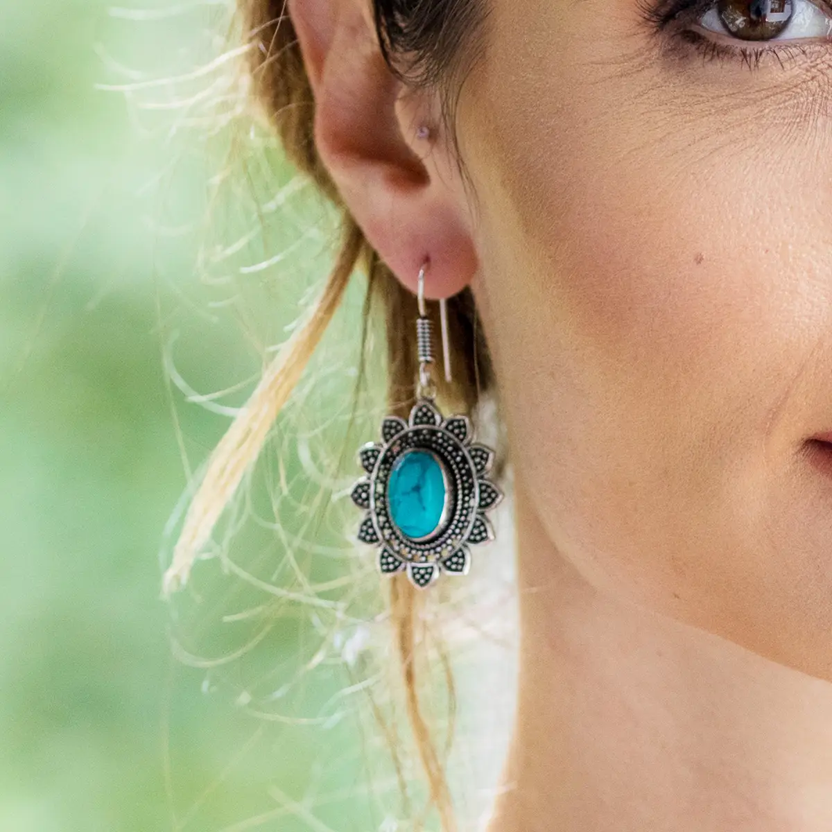 Silver Sun Earrings Turquoise