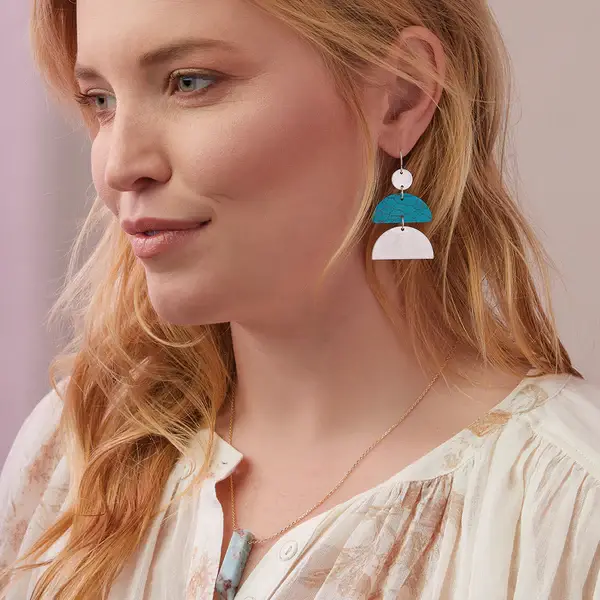 Stone Half Moon Earrings: Turquoise/Silver