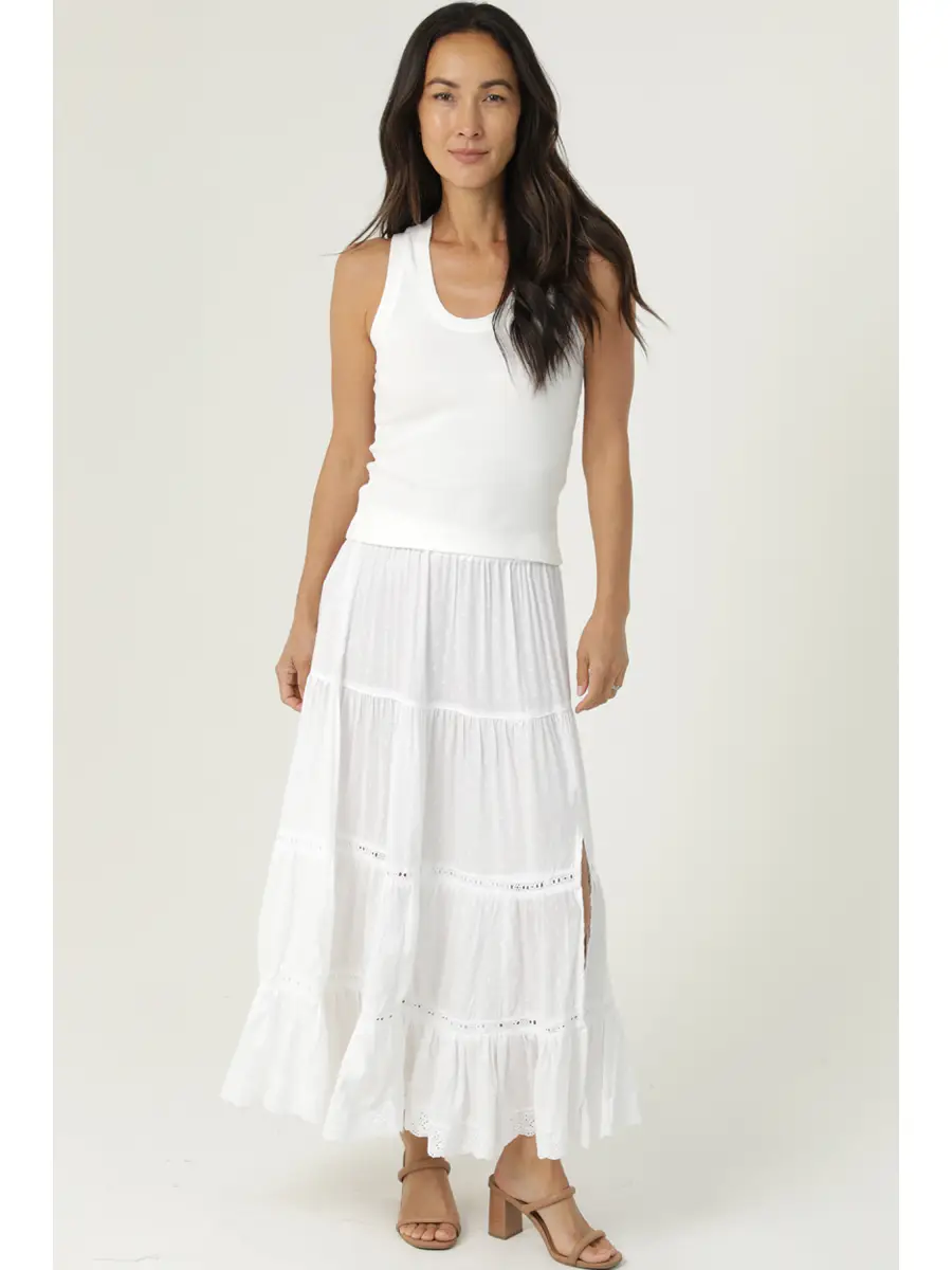 Swiss Dot Lace Trim Side Slit Skirt