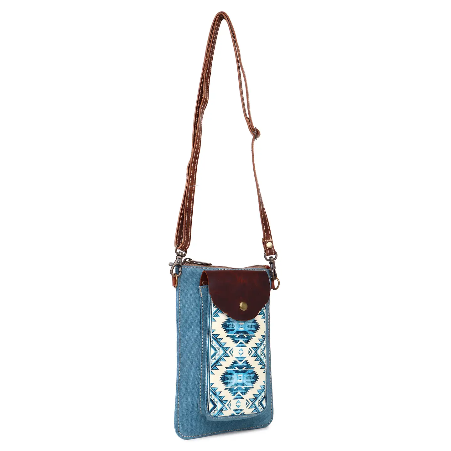 Women's Small Crossbody Bag - Teal + White