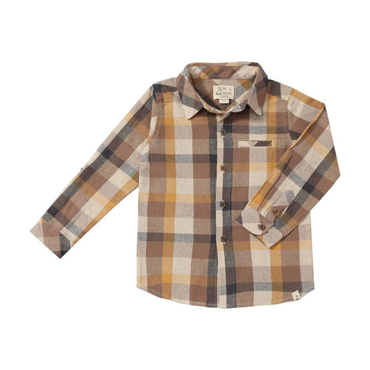 Boys Atwood Brown Plaid Button Down
