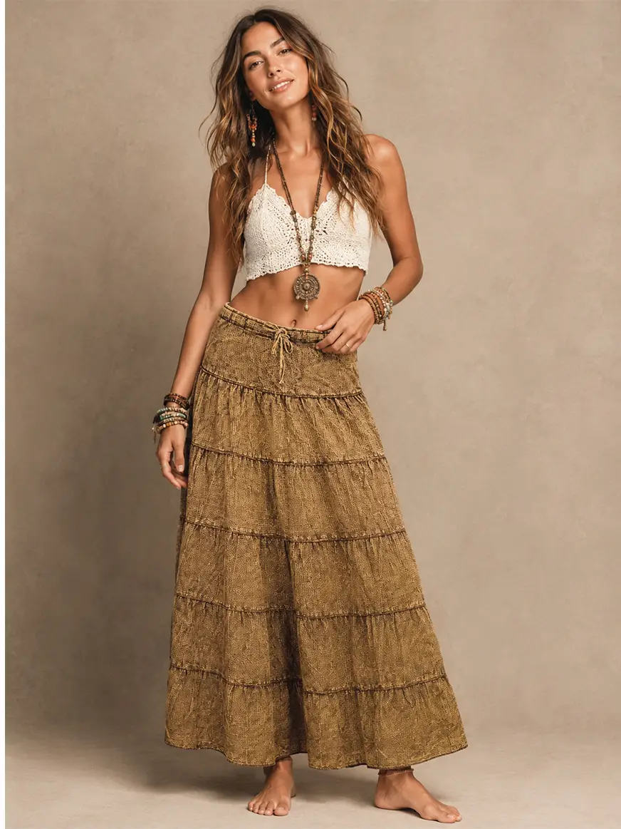 Vintage Wash Tiered Bohemia Skirt