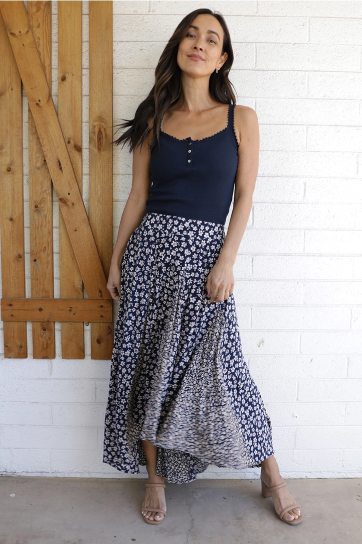 Twin Floral Print Hi Lo Maxi Skirt