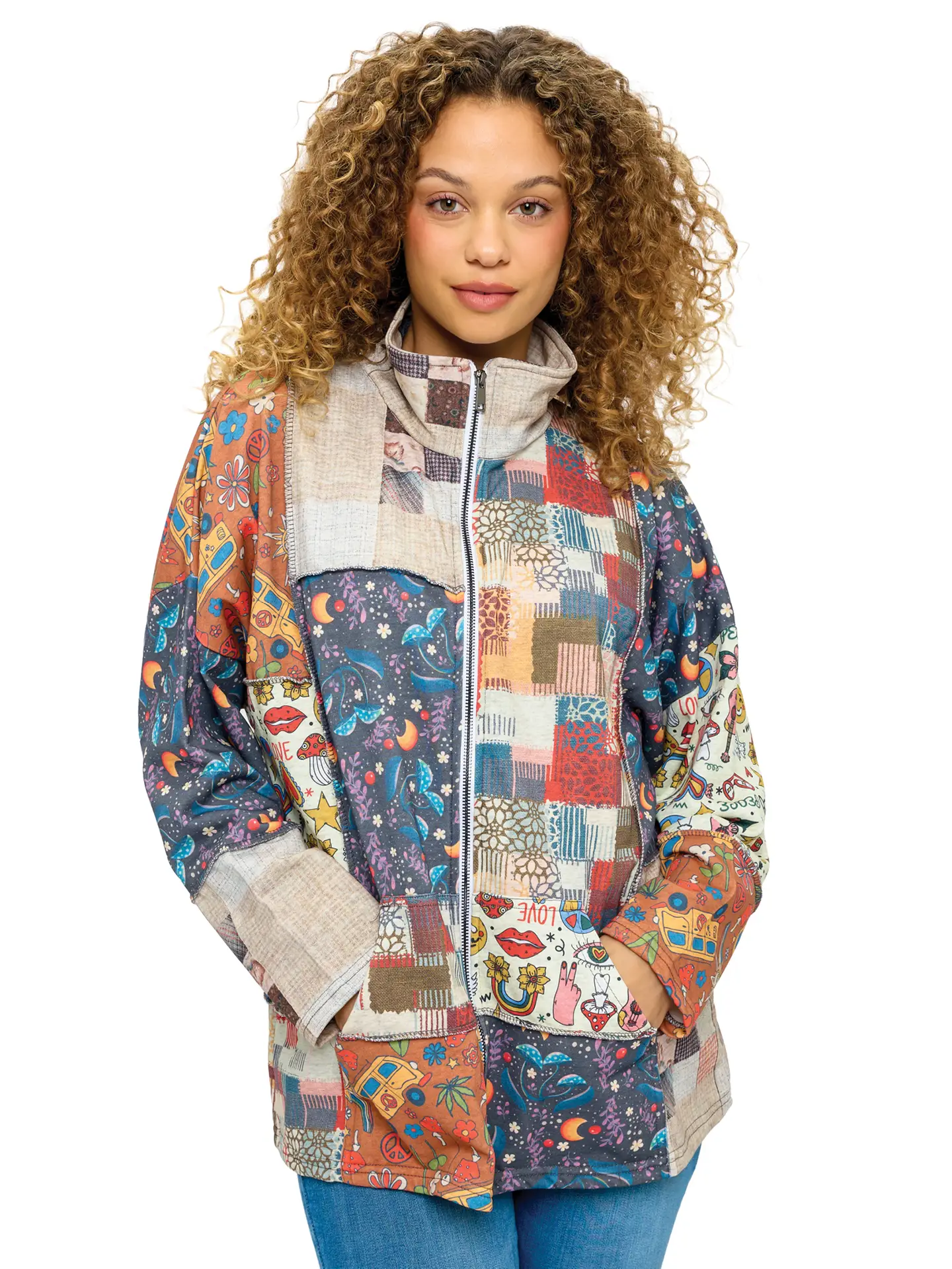 Whimsical Zip Up Patchwork Jacket