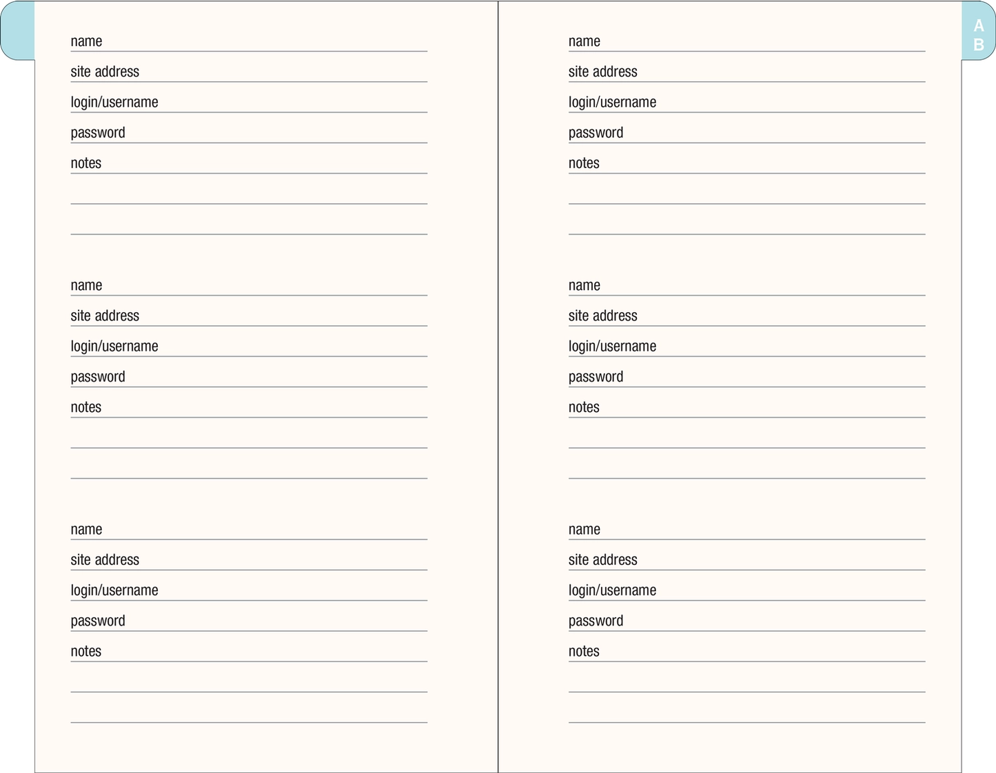 Blooms & Butterflies Internet & Password Log