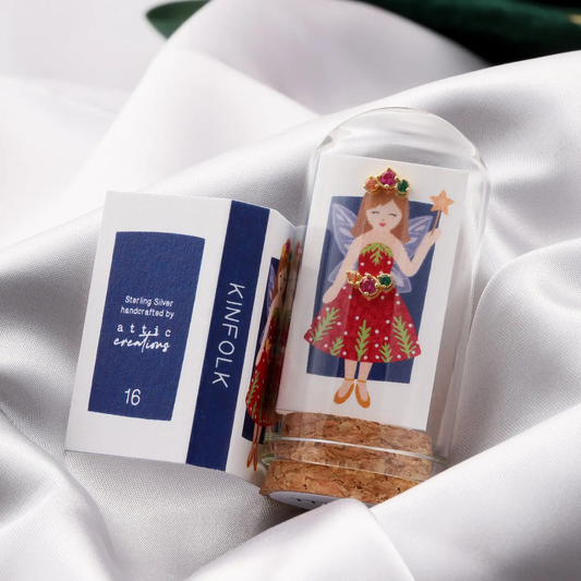 Kinfolk Red Dress & Fairy Crystal Gem Earrings