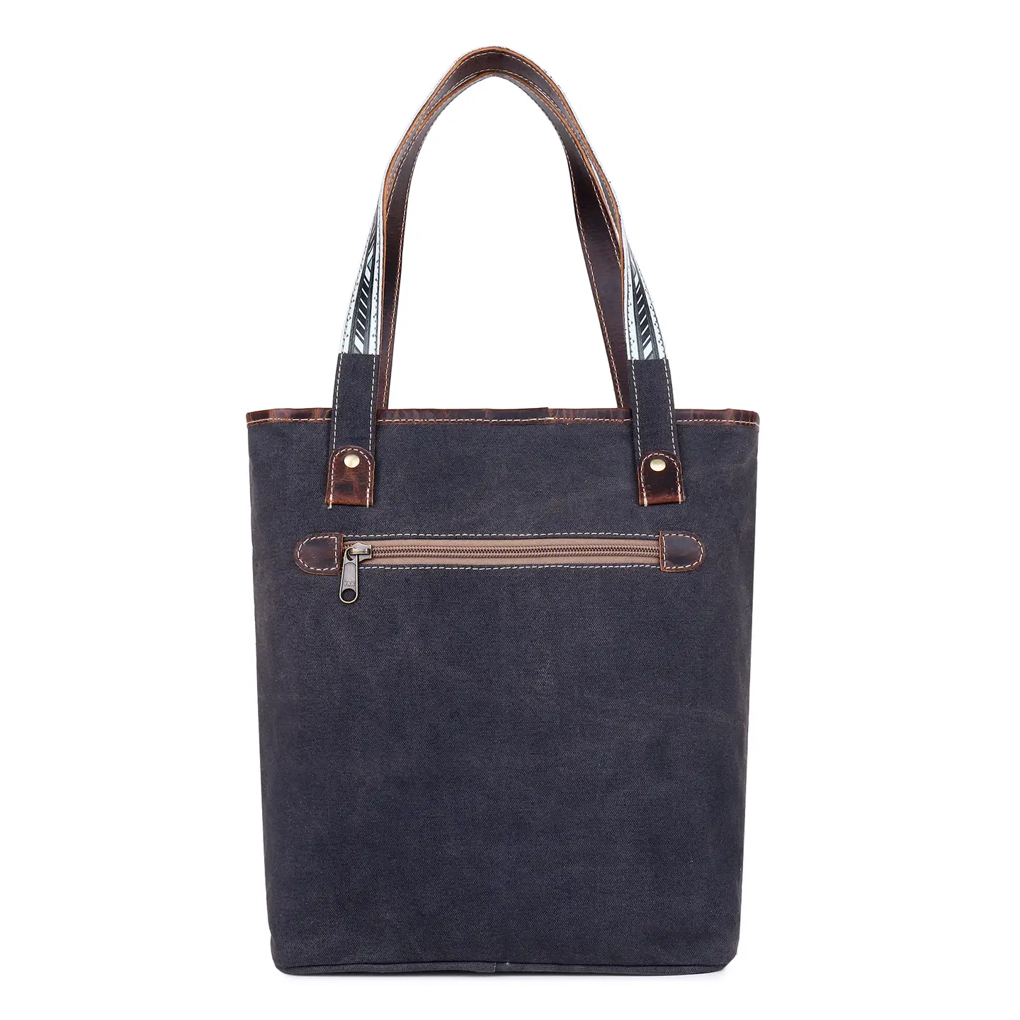 Canvas + Leather Tote Black White