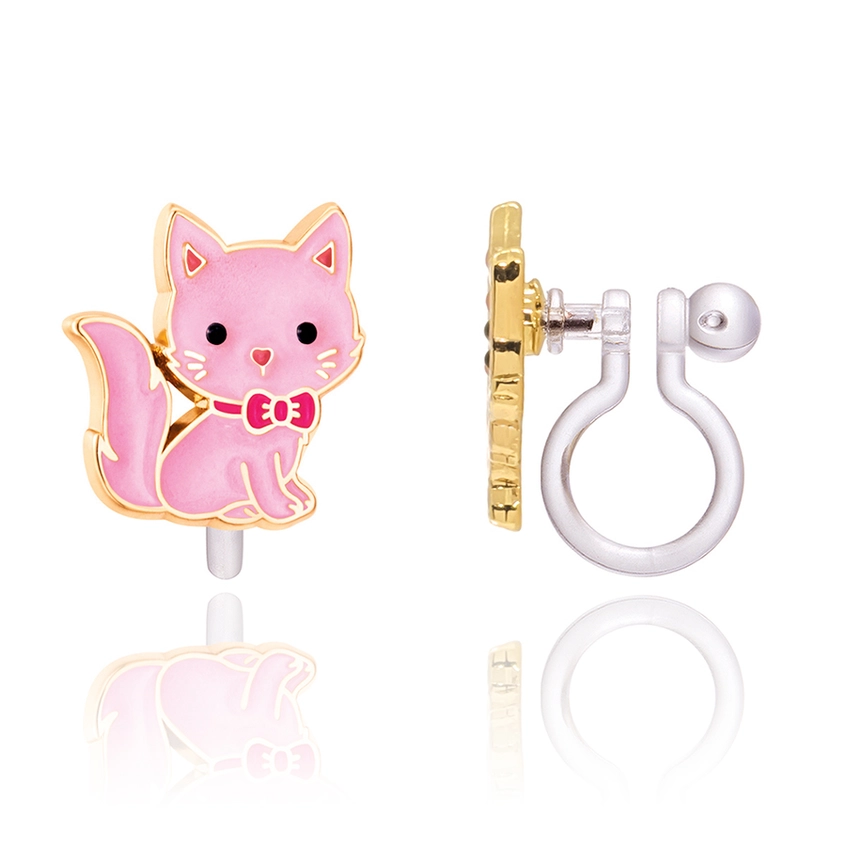 Pink Kitty Clip On Earrings