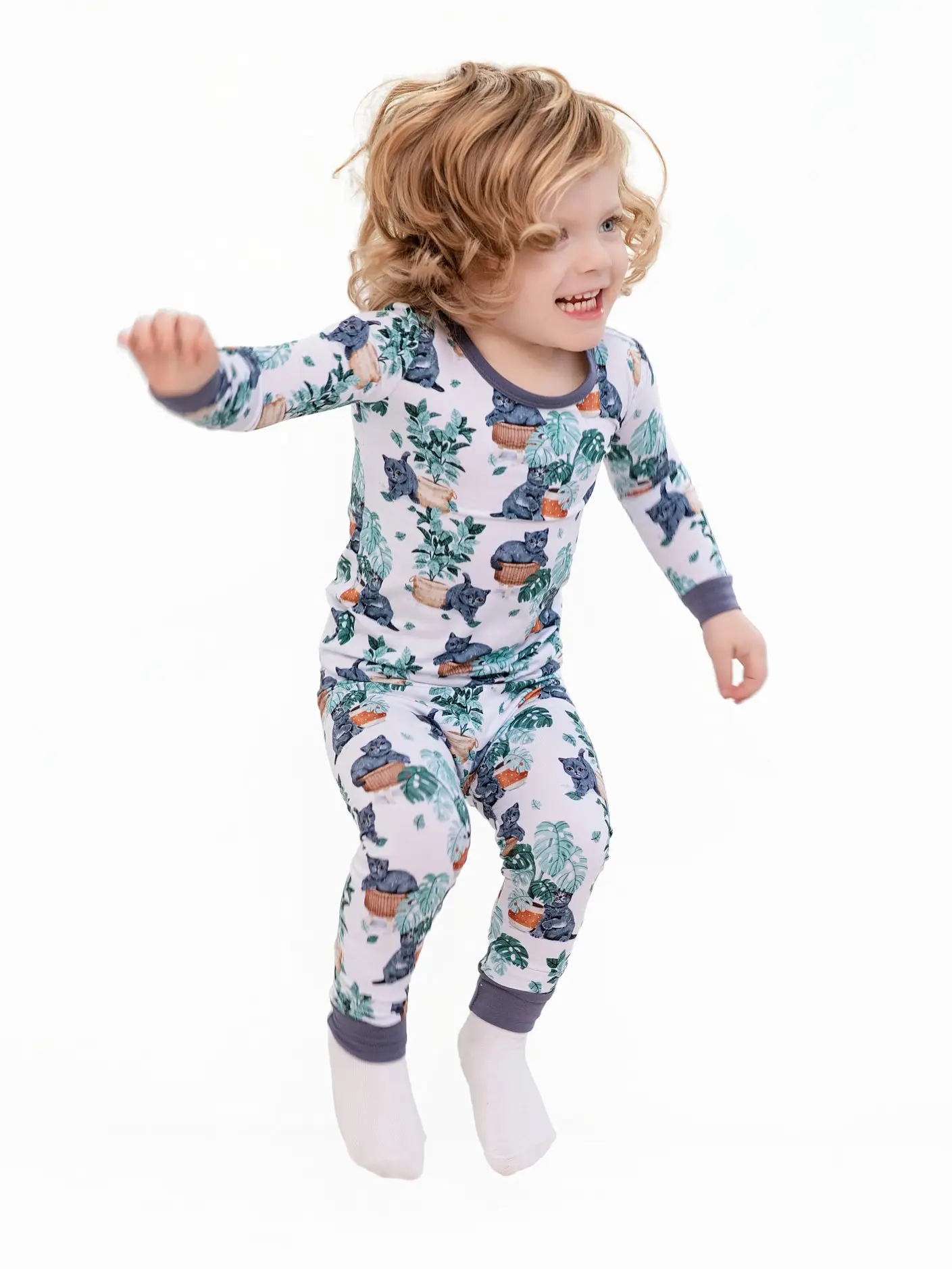 Meowstera Cat Kids Bamboo Pajamas