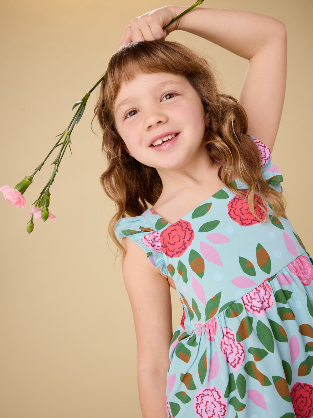 Girls Spinning Carnation Ruffle Dress
