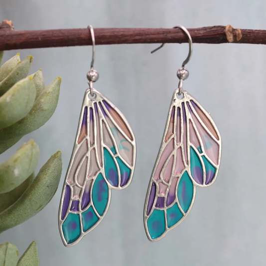 Stained Glass Look Butterfly Wing Earrings