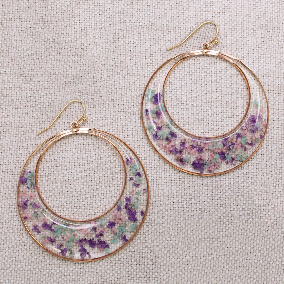 Purple Mint Posy Dried Flower Earrings