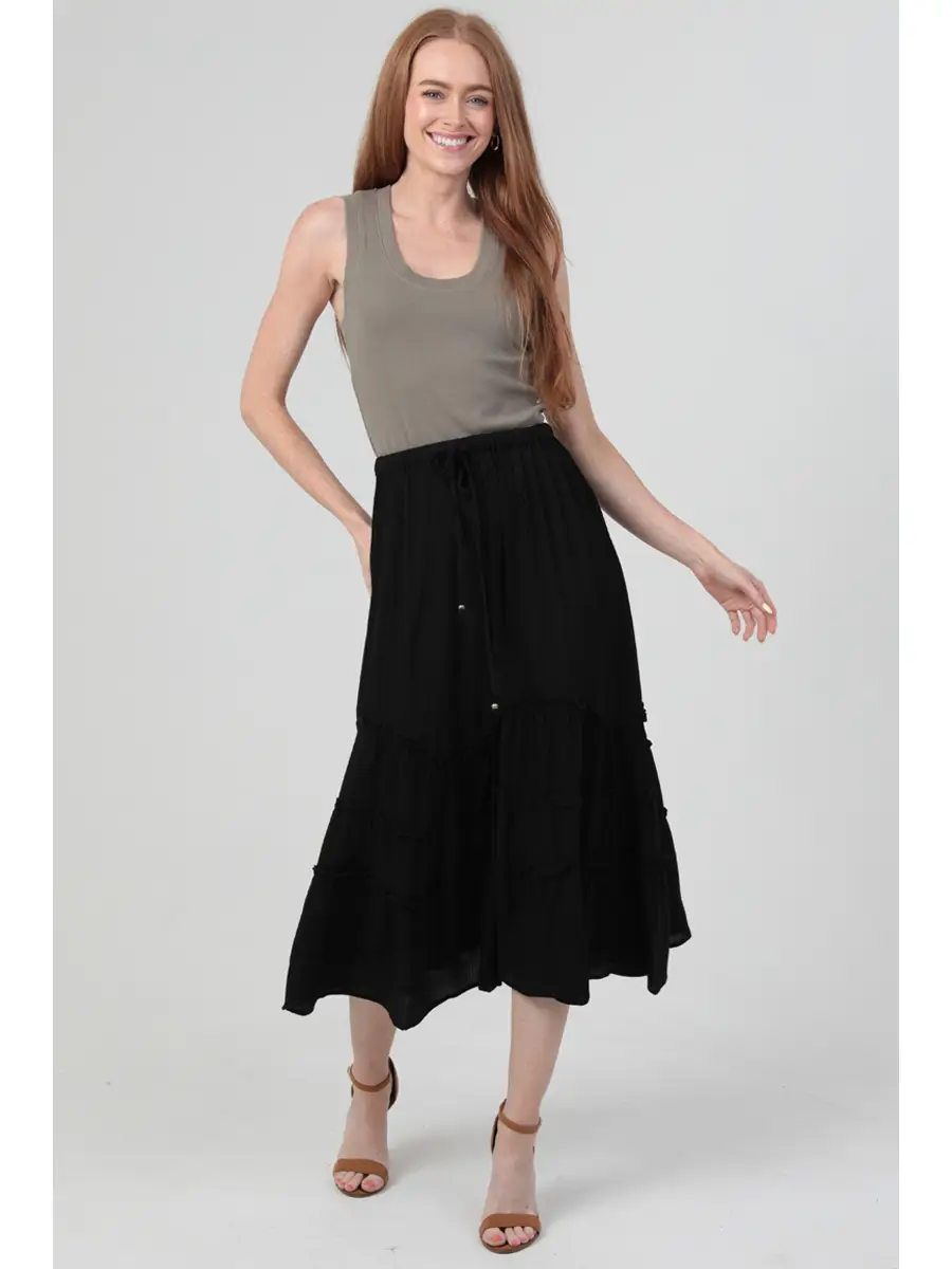 Tie Waist Wavy Ruffle Maxi Skirt