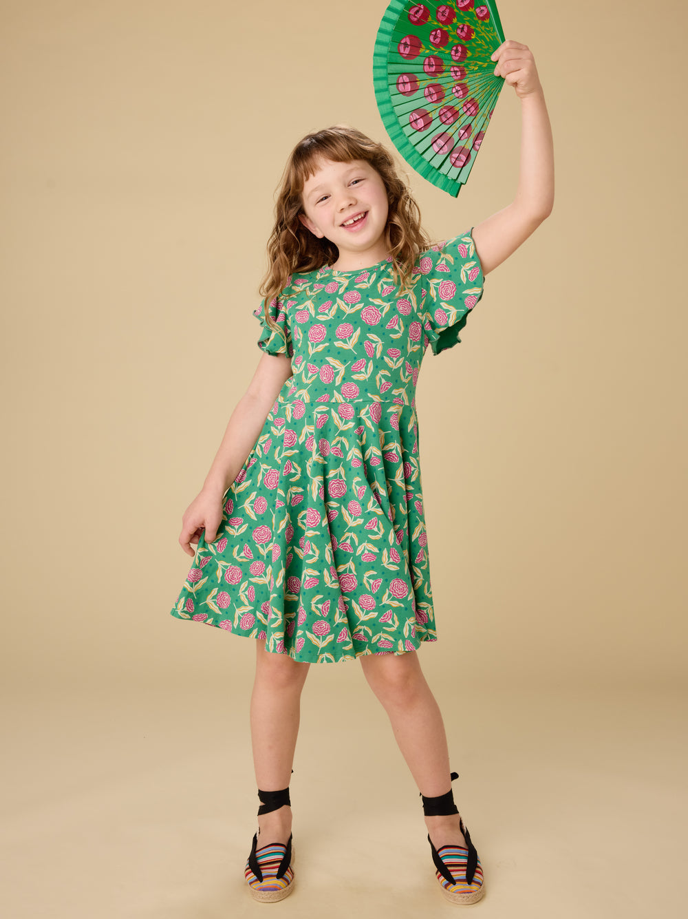 Girls Carnation Flutter Sleeve Dress