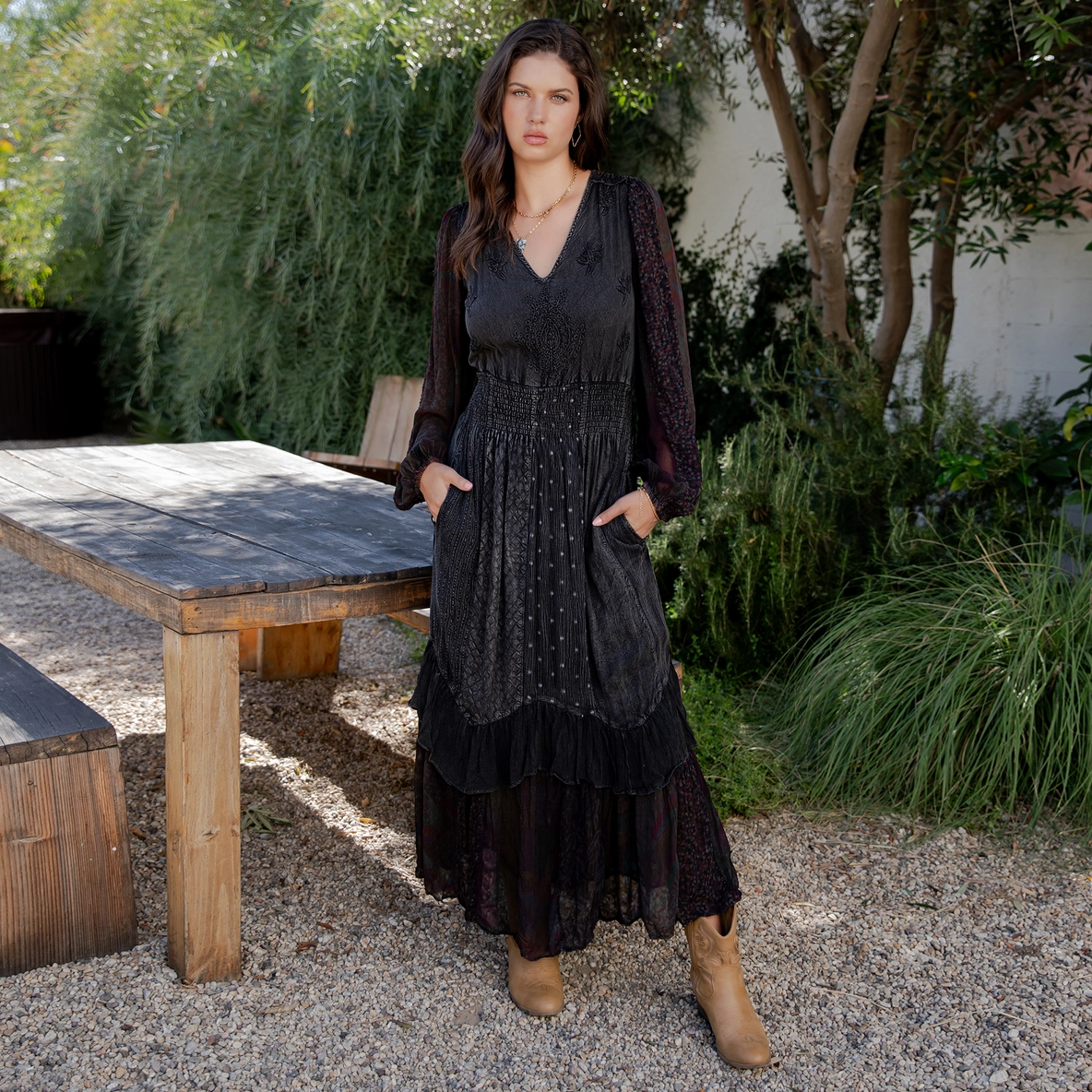 Boho Ruffle Smocked Maxi Dress