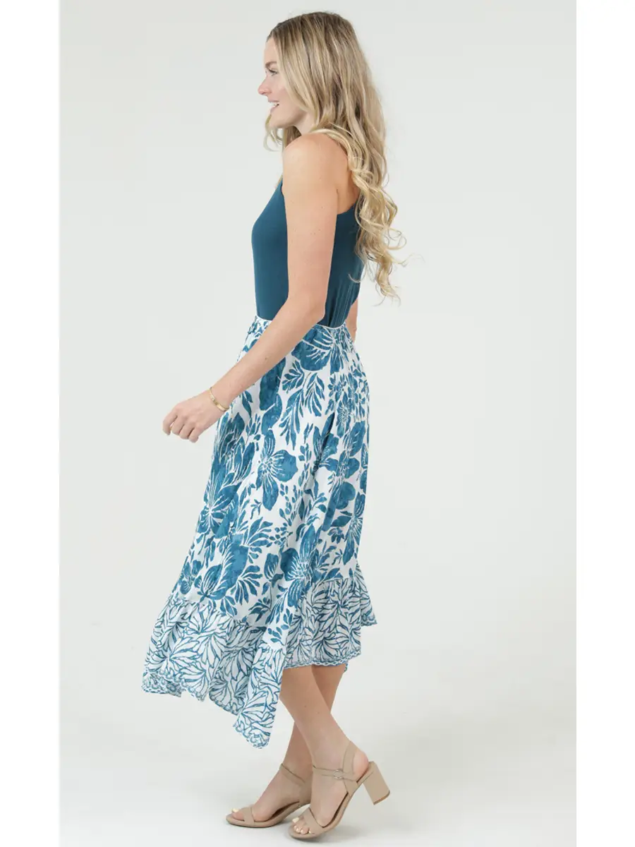 Tropical Floral Print Midi Skirt