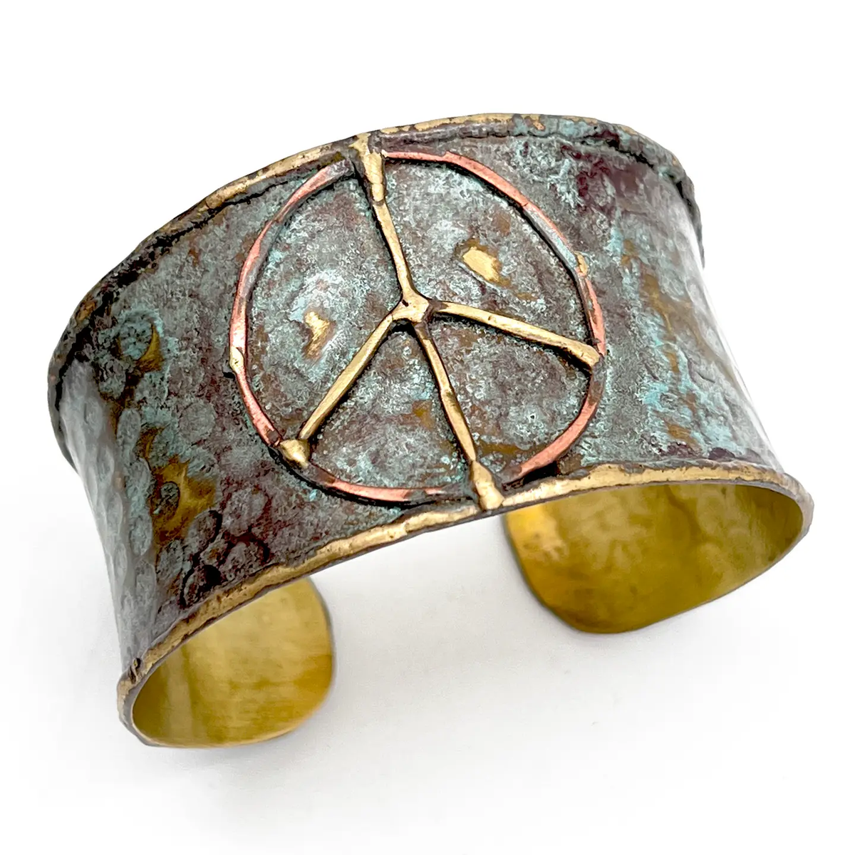 Peace Sign Brass Patina Cuff Bracelet