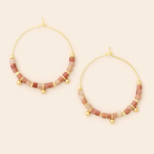 Stone Disc Hoop Earrings: Rhodonite/Gold