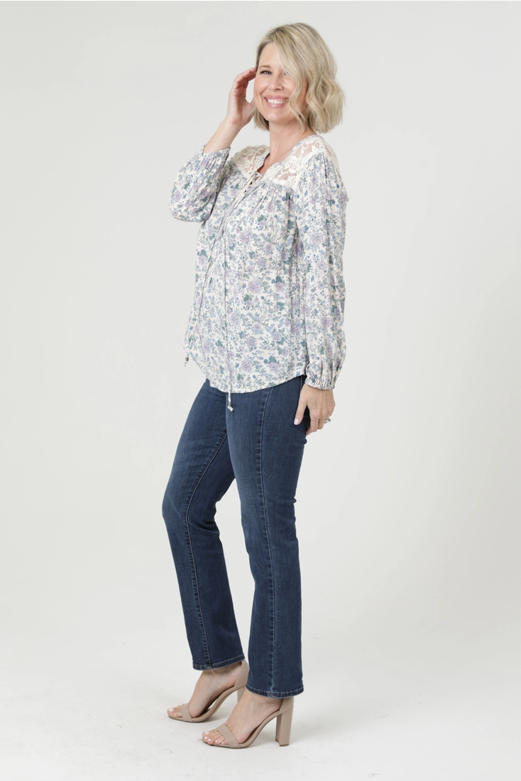 Lace Yoke Floral Blouse