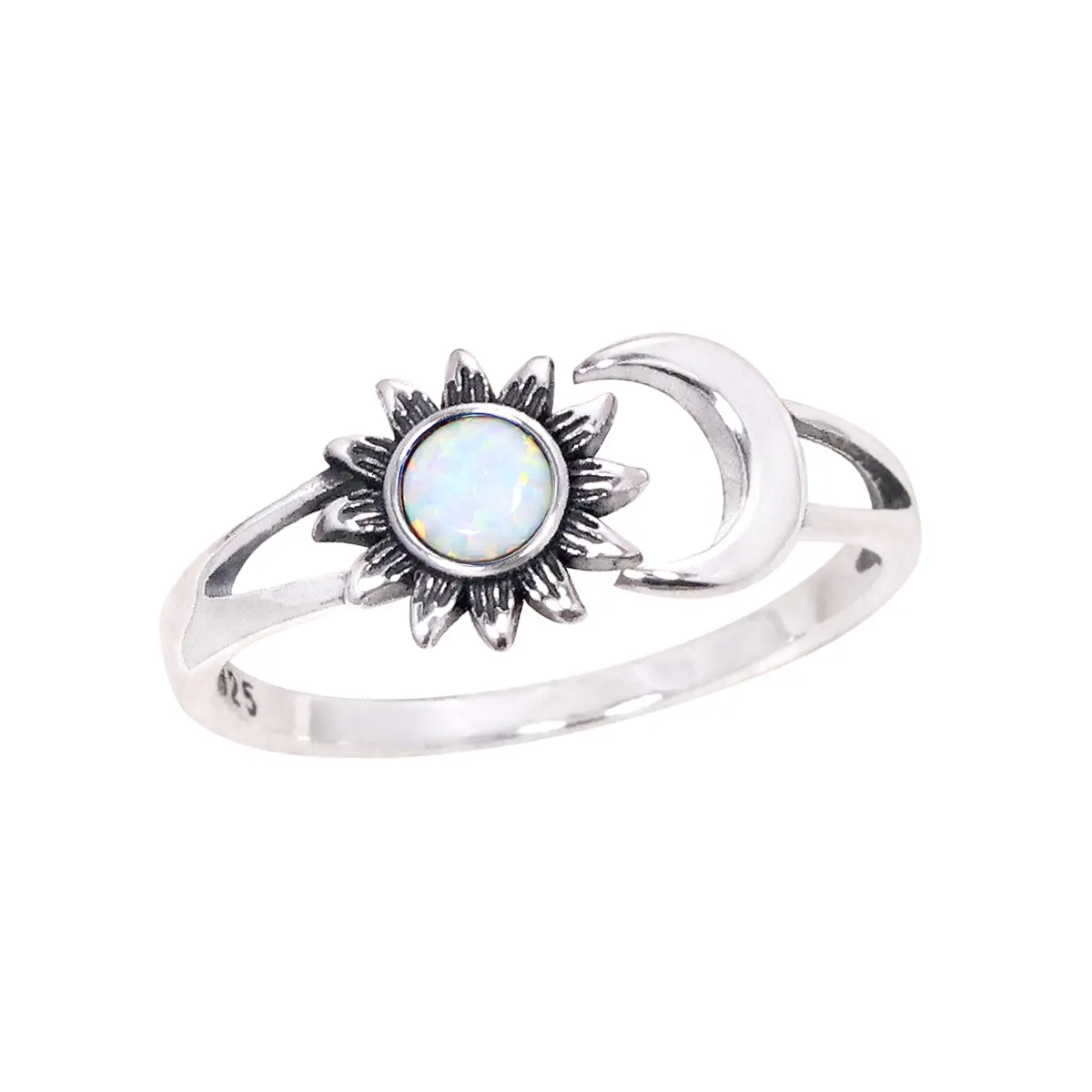 Sun & Moon White Opal Ring