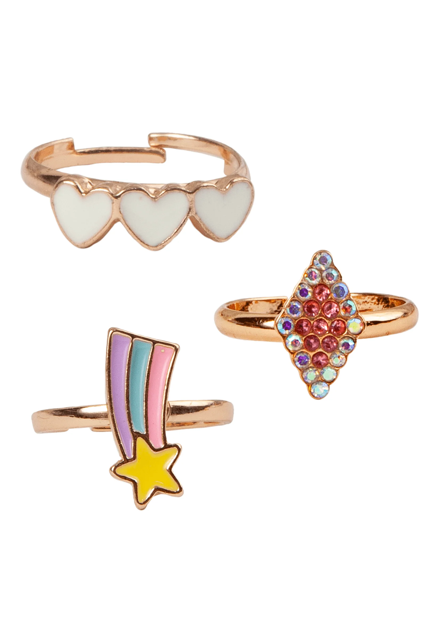 Girls Hearts Star + Diamond Ring Set